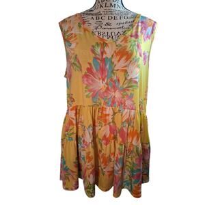 Womens Large Yellow Floral sleeveless dress